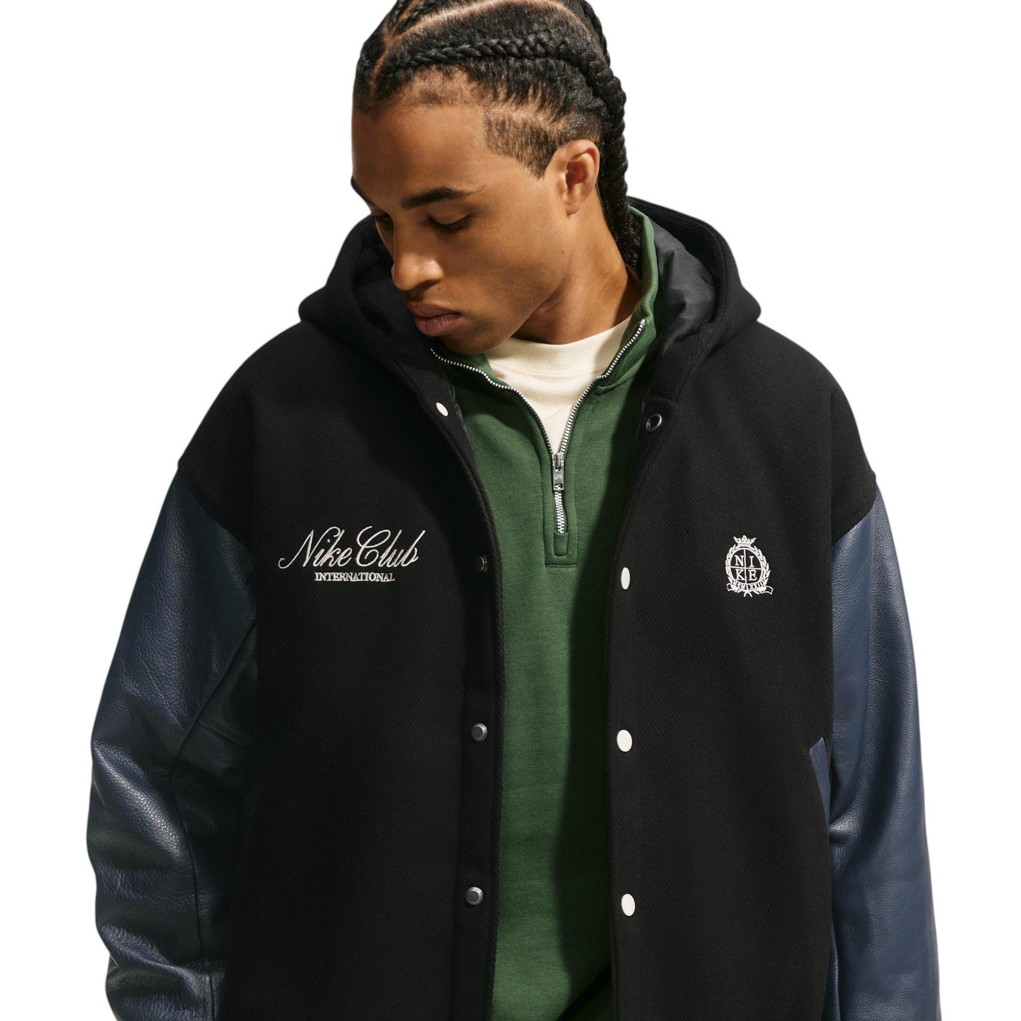 Nike Men's Club Wool Varsity Jacket - Black/Obsidian/Sanddrift - BLACK/OBSIDIAN/SANDDRIFT